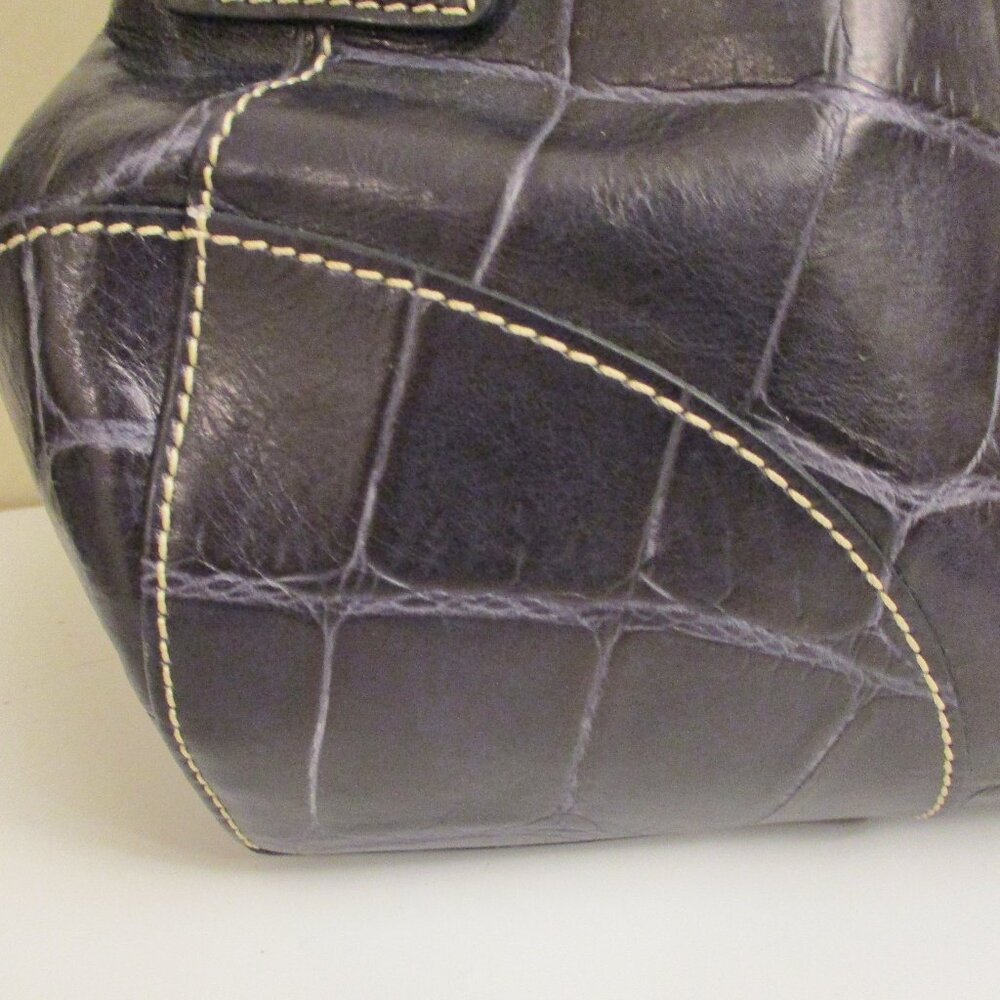 Dooney & Bourke Satchel Handbag Black Croc Embossed Leather Reversible Clip Lock - Picture 3 of 15